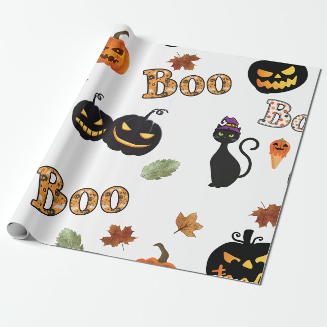 Papier Cadeau Halloween Cat Boo (Déroulé)