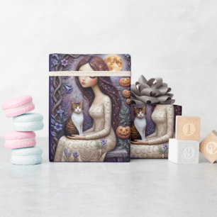 Papier cadeau Halloween Chat Lune Fantaisiste