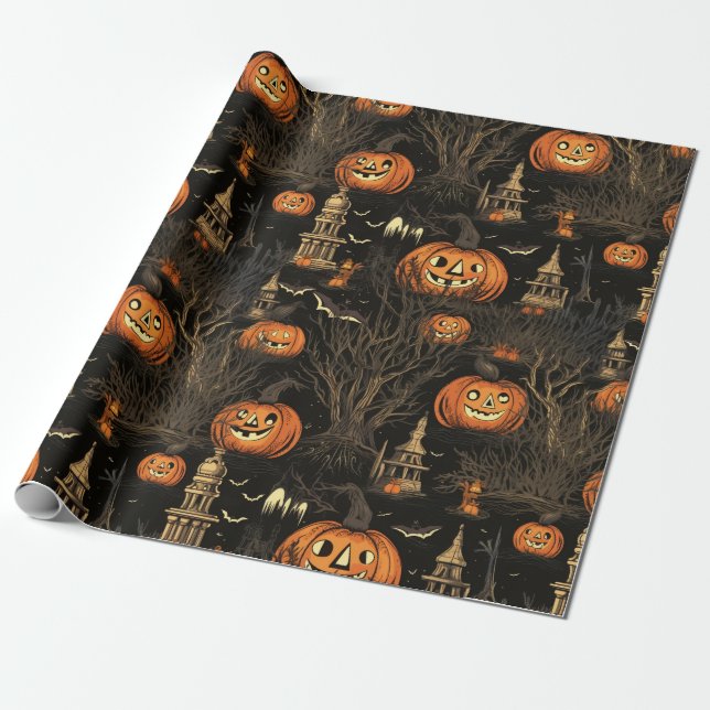 Papier Cadeau Halloween Citrouille Dark (Déroulé)