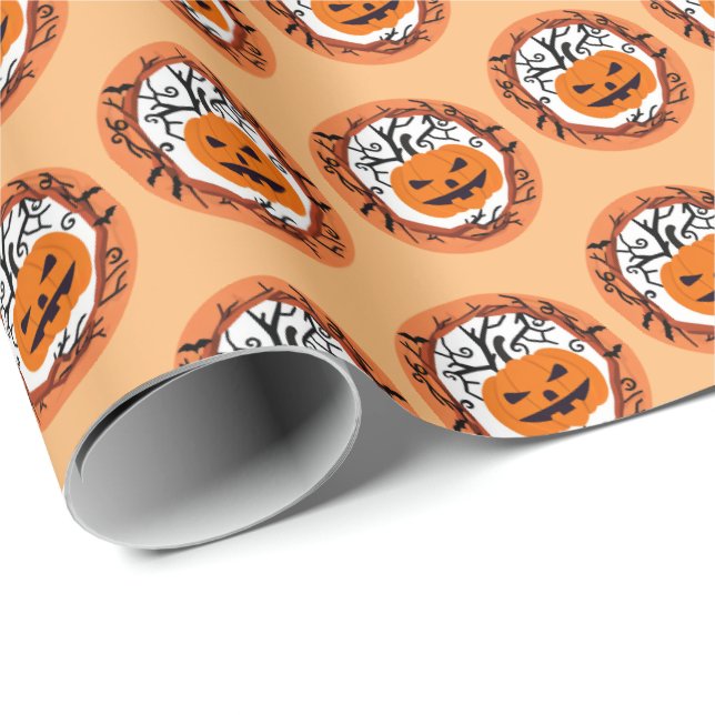 Papier cadeau Halloween Citrouille Effrayante (Coin rond)