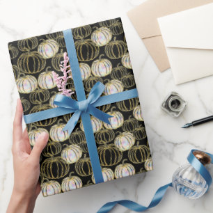 Papier Cadeau Halloween Citrouille Noir Avec parties scintillant