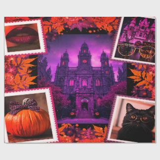 Papier Cadeau Halloween Collage Soft Feminine Citrouille