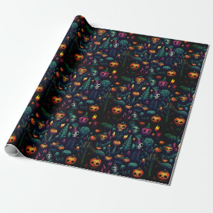 Papier Cadeau Halloween crâne et jardin répéter Motif sans coutu
