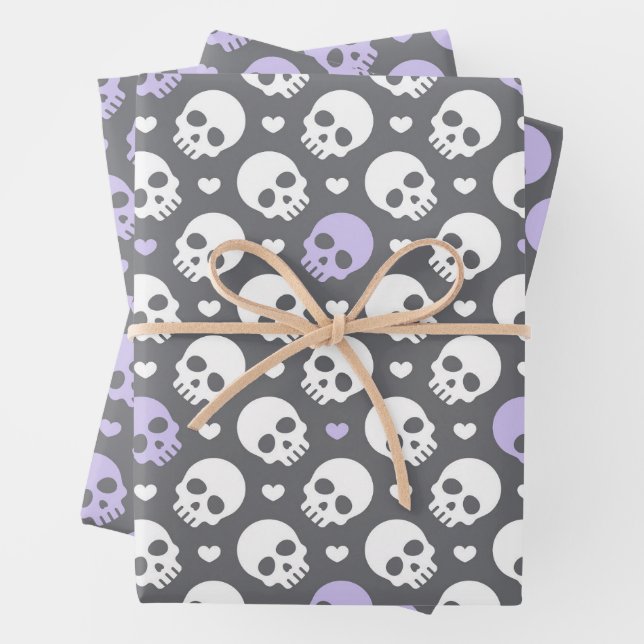 Papier cadeau Halloween Crânes & Cœurs Sucrés (En situation)