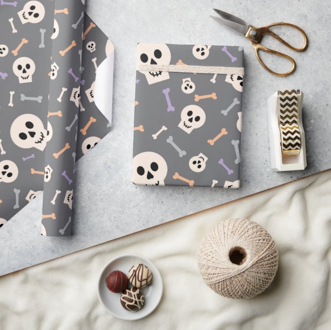 Papier Cadeau Halloween Crânes et os papier enveloppant sans sou (Artisanat)