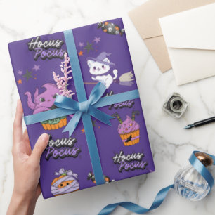 Papier Cadeau Halloween de minuit violet Hocus Pocus Witch Chat
