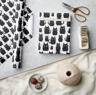 Papier Cadeau Halloween des chats noirs
