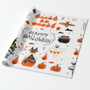 Papier Cadeau Halloween design elements. Halloween cliparts with