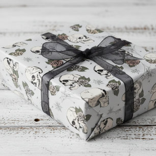 Papier Cadeau Halloween éffrayant gris clair petit crâne