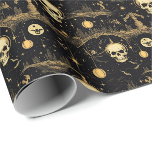Papier Cadeau 💀 Halloween - 😱 effrayant noir et jaune