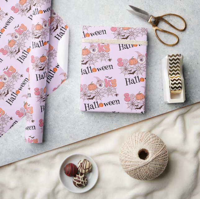 Papier Cadeau Halloween Éffrayant rose pâle (Artisanat)