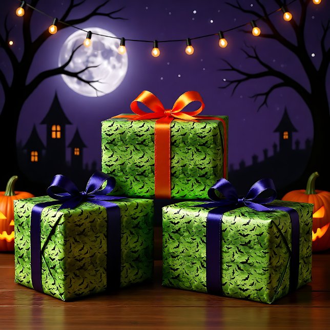 Papier Cadeau 🦇 Halloween - effrayant 😱 toxique vert (🦇 Halloween - scary 😱 toxic green Wrapping Paper)