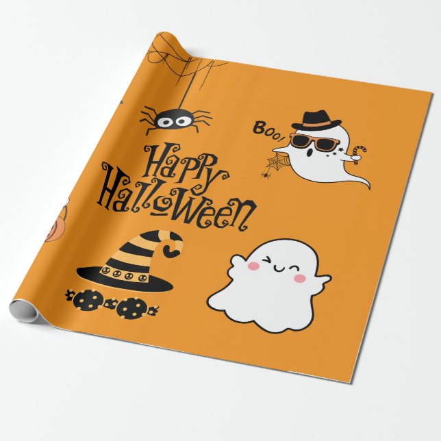 Papier Cadeau Halloween Éffrayante et mignonne (Déroulé)