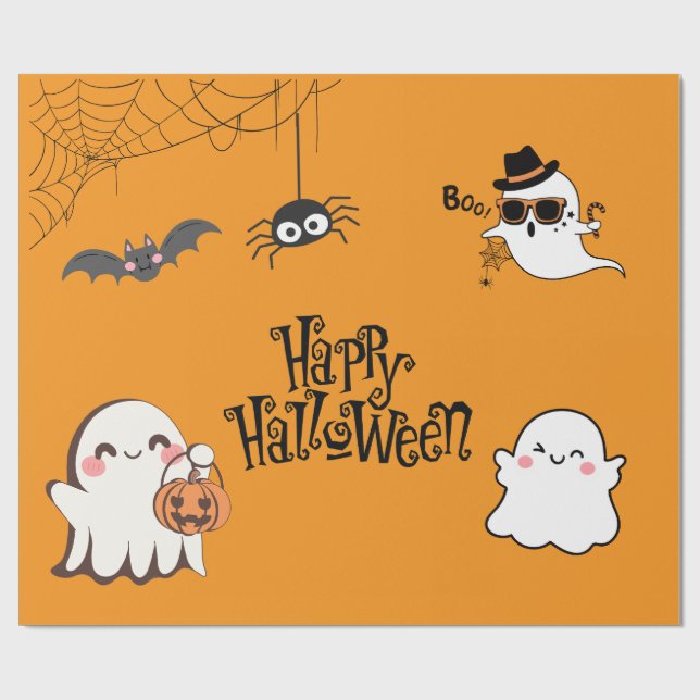 Papier Cadeau Halloween Éffrayante et mignonne (Plat)
