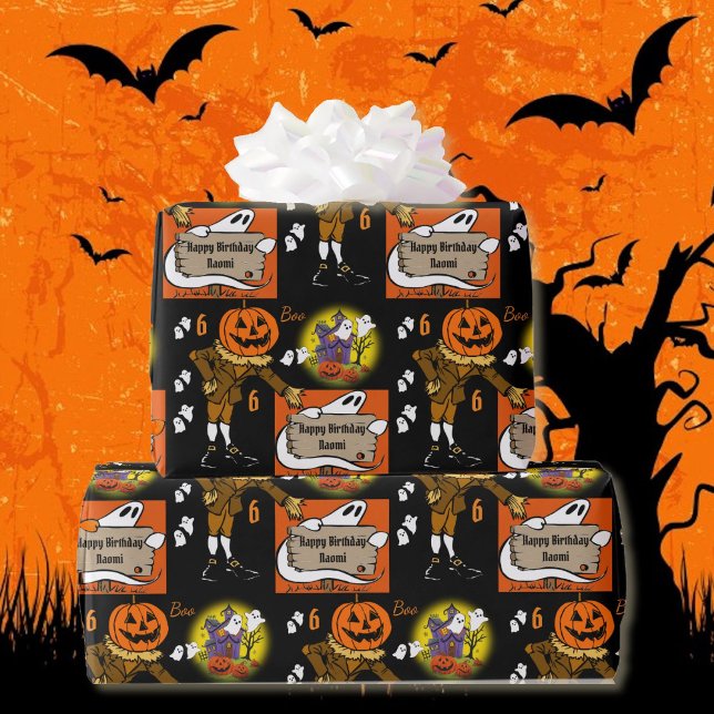 Papier Cadeau Halloween Enfants Nom de l'anniversaire de l'enfan (30 inches wide)