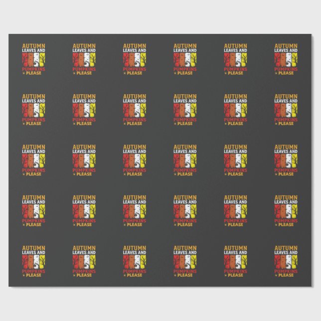 Papier Cadeau Halloween Feuilles d'Automne et Citrouilles Design (Plat)