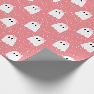 Papier Cadeau Halloween Fille Fantôme Pink Ribbon Polka Motif