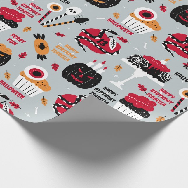 Papier Cadeau Halloween Fille's Birthday Cake Nom Effrayant Fun (Coin)