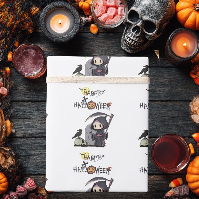 Papier Cadeau Halloween gothique du corbeau éffrayant de faucheu (Créateur téléchargé)