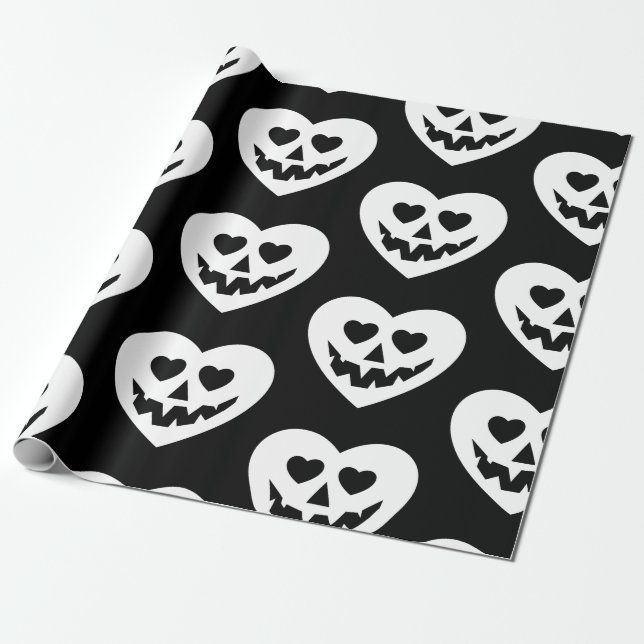 Papier Cadeau halloween gothique valentine coeur déplaisant blan (Déroulé)