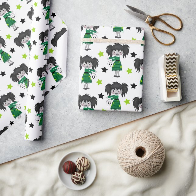 Papier Cadeau Halloween Green Girl Zombies (Artisanat)