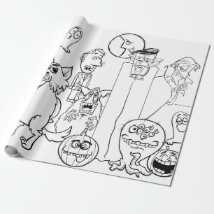 Papier Cadeau HALLOWEEN HAND DRAWN MONSTER Wrapper Paper