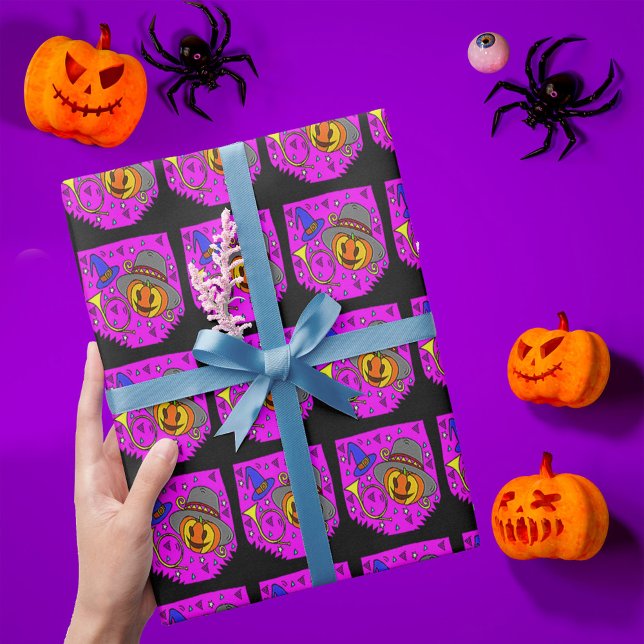 Papier Cadeau Halloween Jack O'Lantern Bugle Purple Motif (Halloween Jack O'Lantern Bugle Purple Pattern Wrapping Paper)