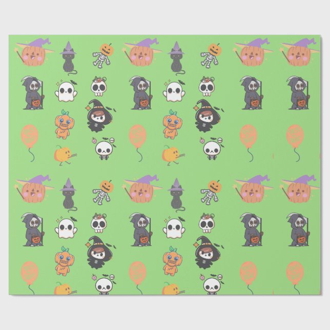 Papier Cadeau Halloween mignon chibi (Plat)