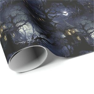 Papier Cadeau 💀 Halloween 🏚️ "Moonlit Manor of Shadows" 🏚️
