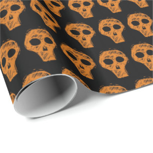 Papier Cadeau Halloween Motif crâne orange noir