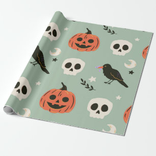 Papier Cadeau Halloween motif sans couture avec corbeaux, crânes