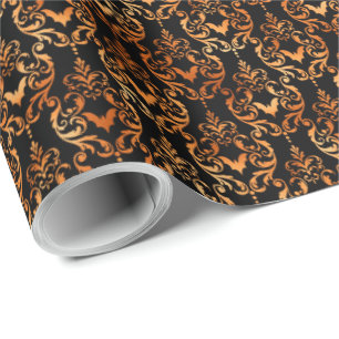 Papier Cadeau Halloween noir et orange chauve-souris
