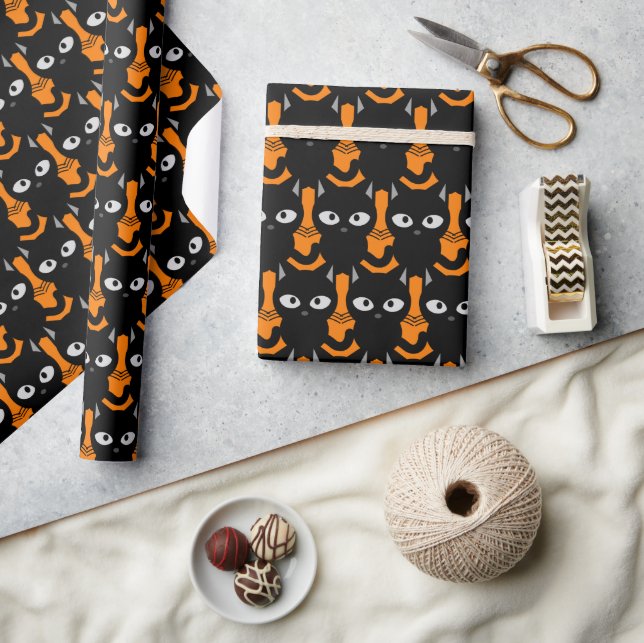 Papier Cadeau Halloween Orange Chat Noir Découpage ou (Artisanat)