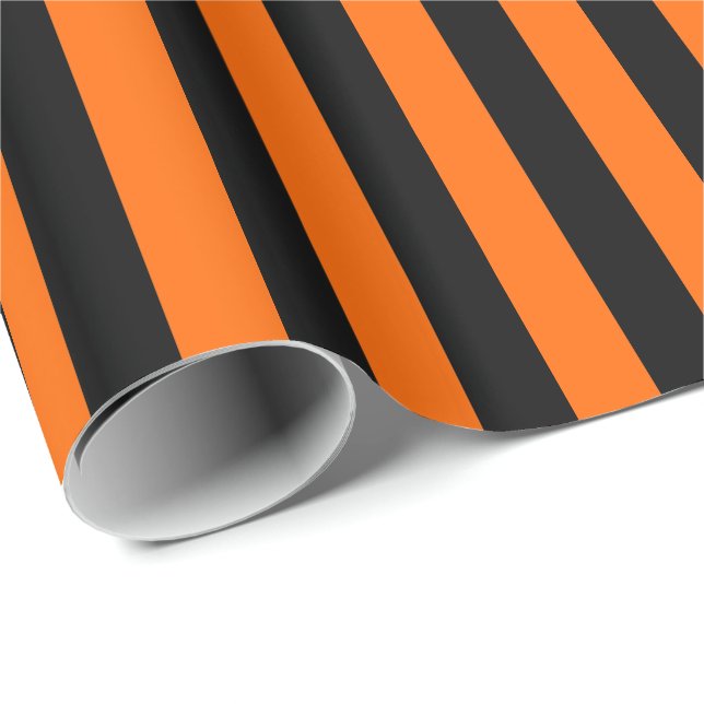 Papier Cadeau Halloween Orange et Black Stripe (Coin rond)