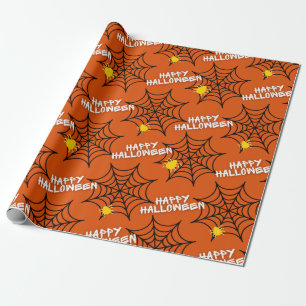 Papier Cadeau Halloween Orange Spider Web