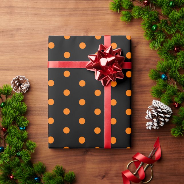 Papier Cadeau Halloween Pois orange Anniversaire Texte personnal (Cadeau de vacances)