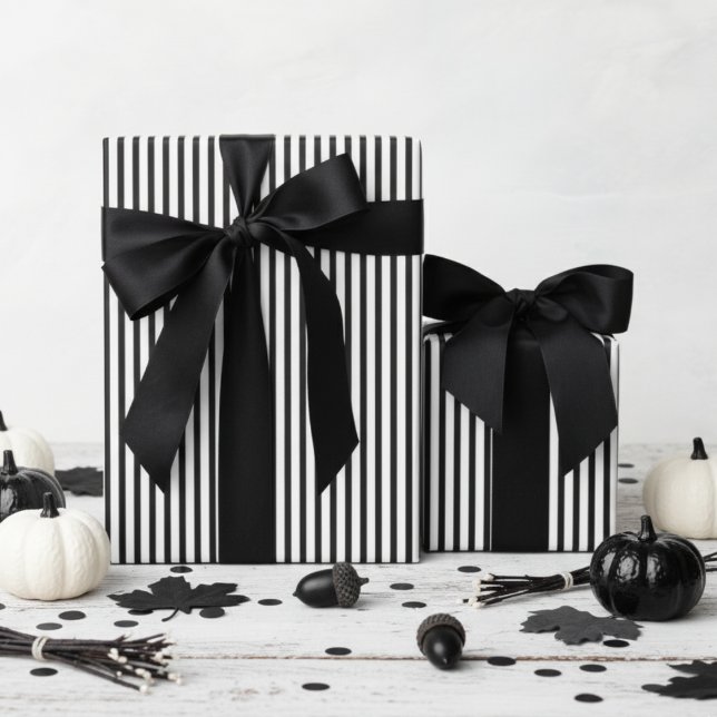 Papier Cadeau Halloween rayure noir et blanc (Modern & Classic Black and White Striped Wrapping Paper. Trendy Black & White Chic Stripes Pattern)