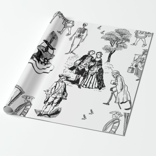 Papier Cadeau halloween rococo baroque squelette toile crâne (Déroulé)