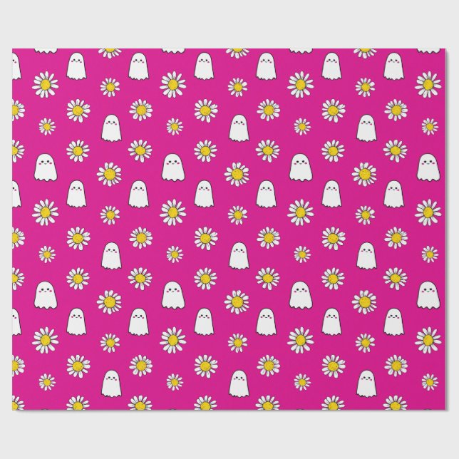 Papier Cadeau Halloween rose Fantôme de marguerite (Plat)