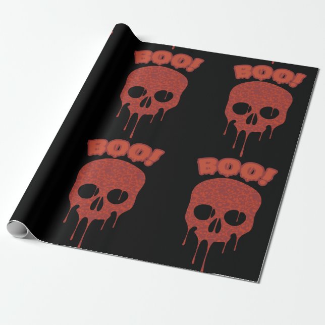 Papier Cadeau Halloween sanglant Boo Skull (Déroulé)