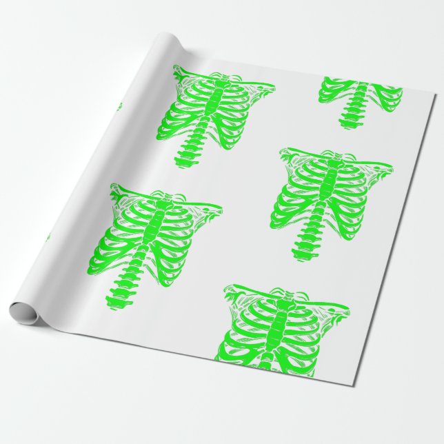 Papier Cadeau halloween Skeleton Rib Acide caissé vert (Déroulé)