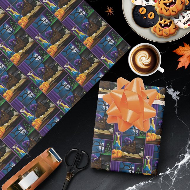 Papier Cadeau Halloween sorcière chat violet magie (Créateur téléchargé)
