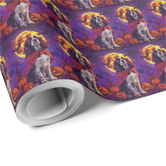 Papier Cadeau Halloween Springer Spaniel Vampire Citrouilles Épo (Coin rond)