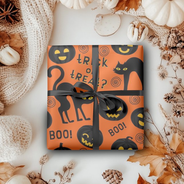 Papier Cadeau Halloween Trick or Treat Black Cat Gothic Pumpkins (Halloween Trick or Treat Black Cat Gothic Pumpkins Wrapping Paper)