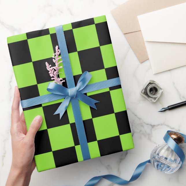 Papier Cadeau Halloween Vert noir Checker Anniversaire Texte per (Cadeaux)
