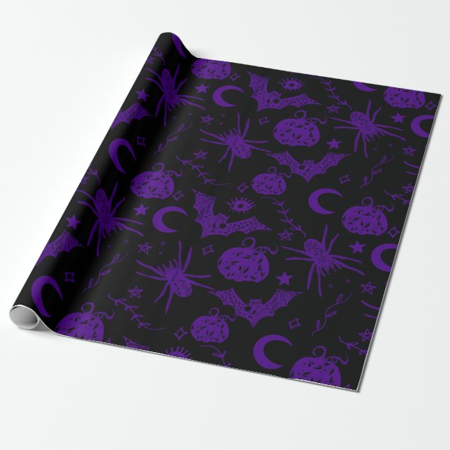 Papier Cadeau Halloween violet magique (Déroulé)