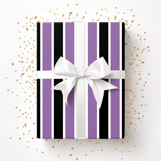 Papier Cadeau Halloween Violet Noir Rayures (Halloween Purple Black Stripes Wrapping Paper)