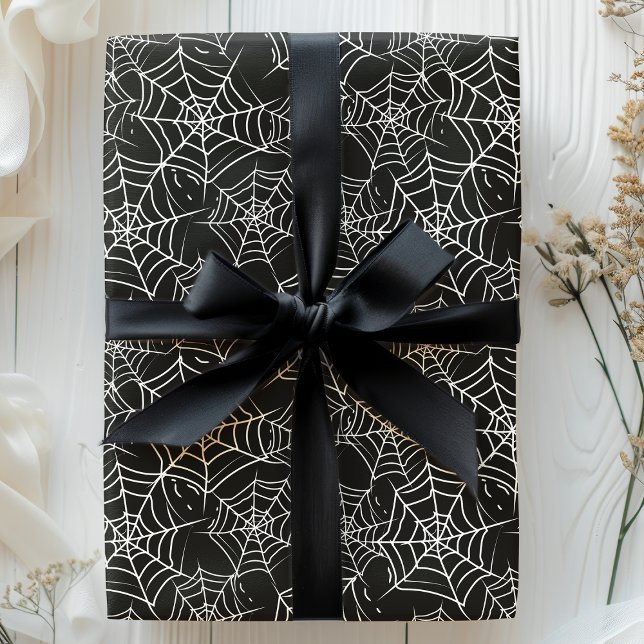 Papier Cadeau Halloween Web Black and White Spider (Créateur téléchargé)