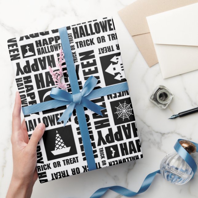 Papier Cadeau Halloween Whimsical Funny typographie Noir (Cadeaux)