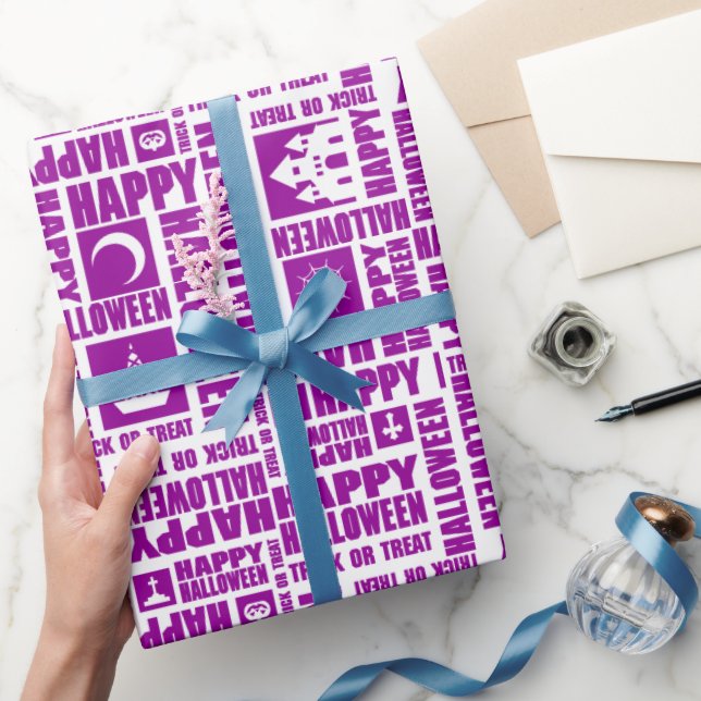 Papier Cadeau Halloween Whimsical Funny typographie violet (Cadeaux)